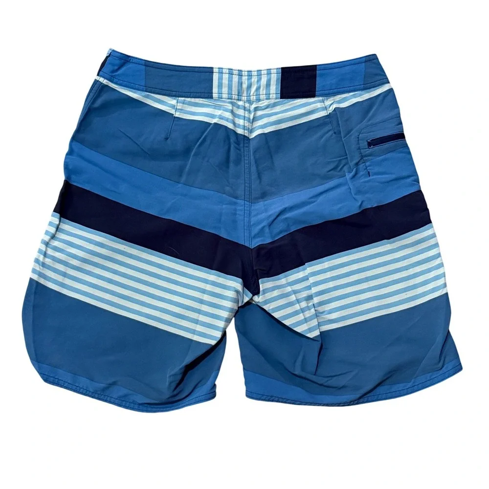 Patagonia Mens Blue Striped Board Shorts Size 30 Recycled Nylon Swim Trunks